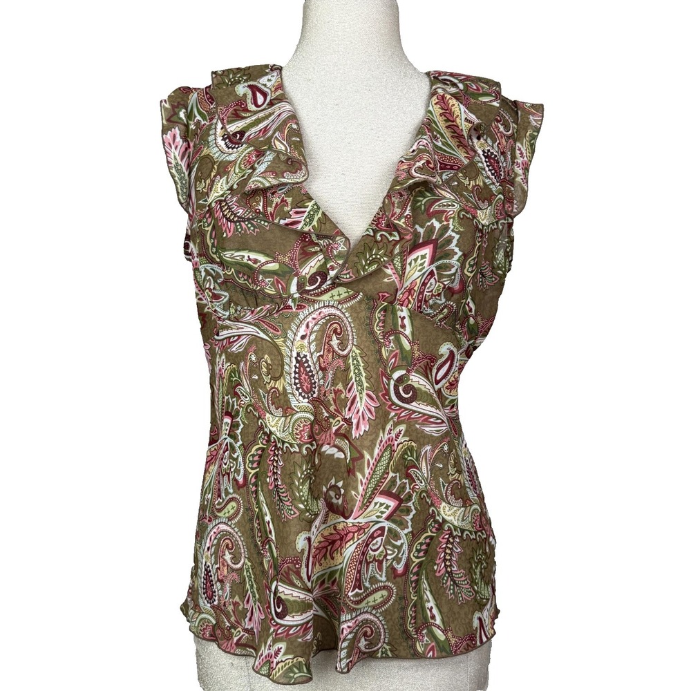 Y2K Cato Babydoll Top Womens L Paisley Ruffle Flutter Sleeve Boho Sheer Fairy‎